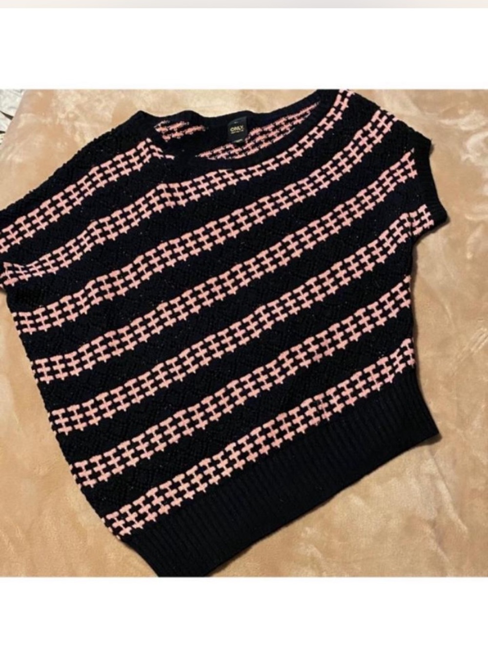 ONLY Black Sweater with Pink Striped Motif Sz L